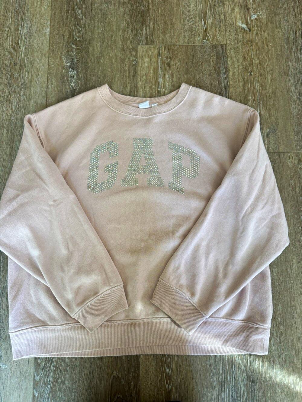 GAP Logo Graphic Print Pullover Sweatshirt Crewneck Fleece Pink Women's M